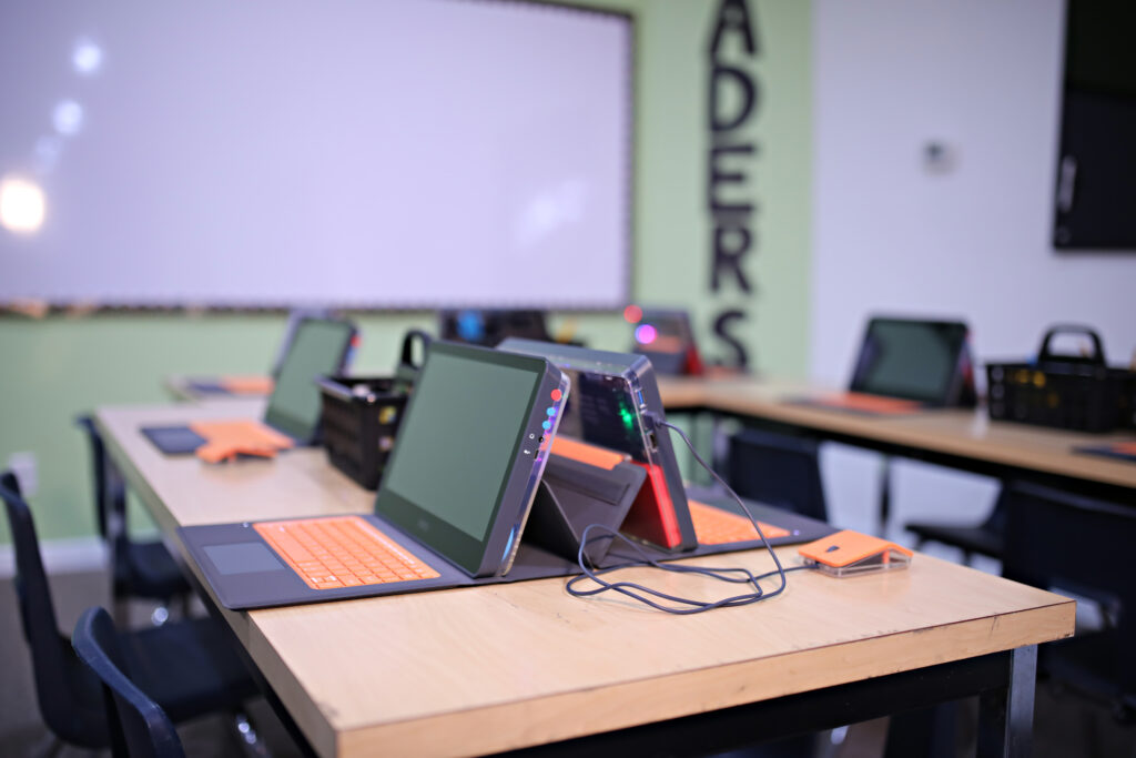 Inside of CLEAR with white board and computers.
